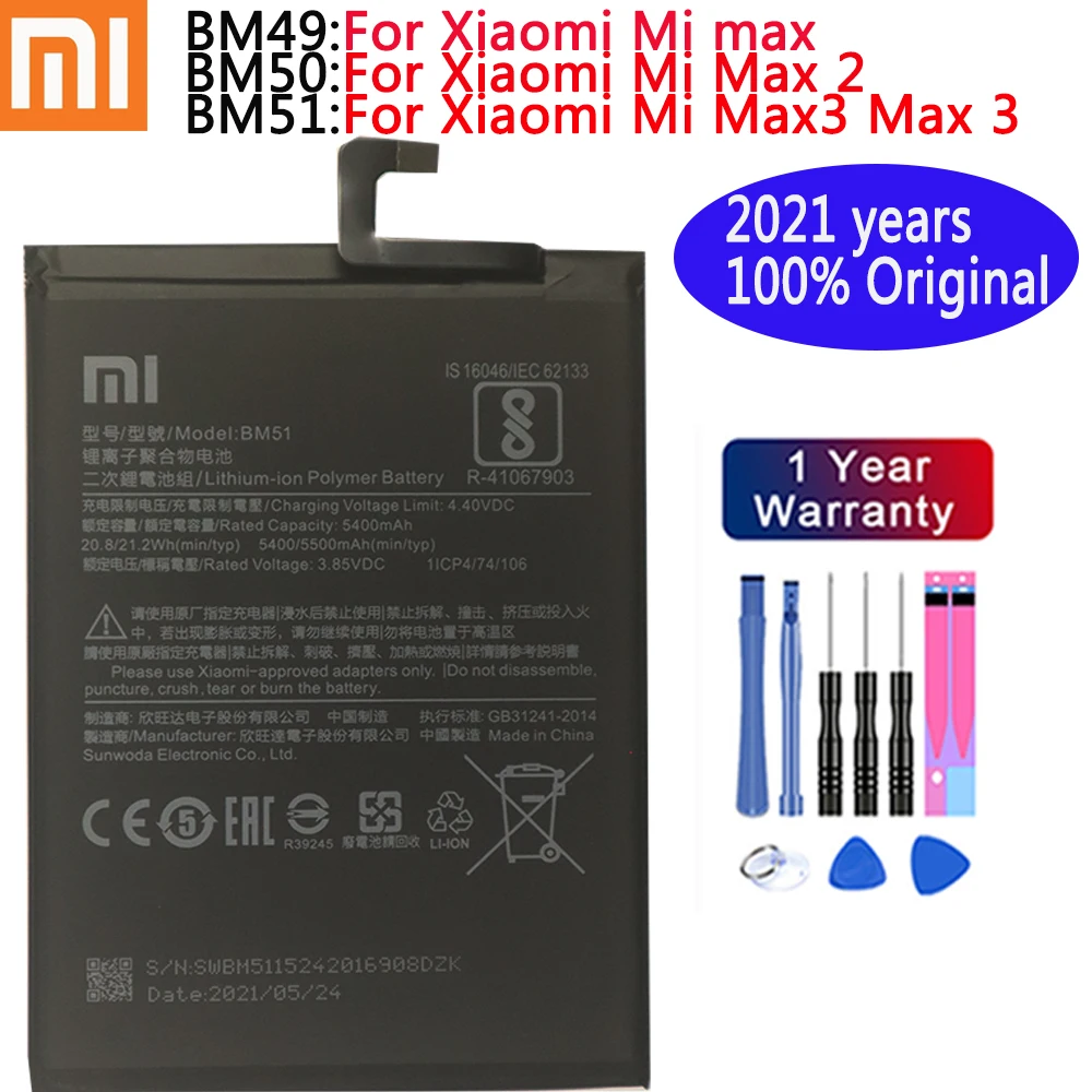 2021 years 100 orginal xiao mi bm49 bm50 bm51 battery for xiaomi max 2 3 max2 max3 high quality phone replacement batteries free global shipping