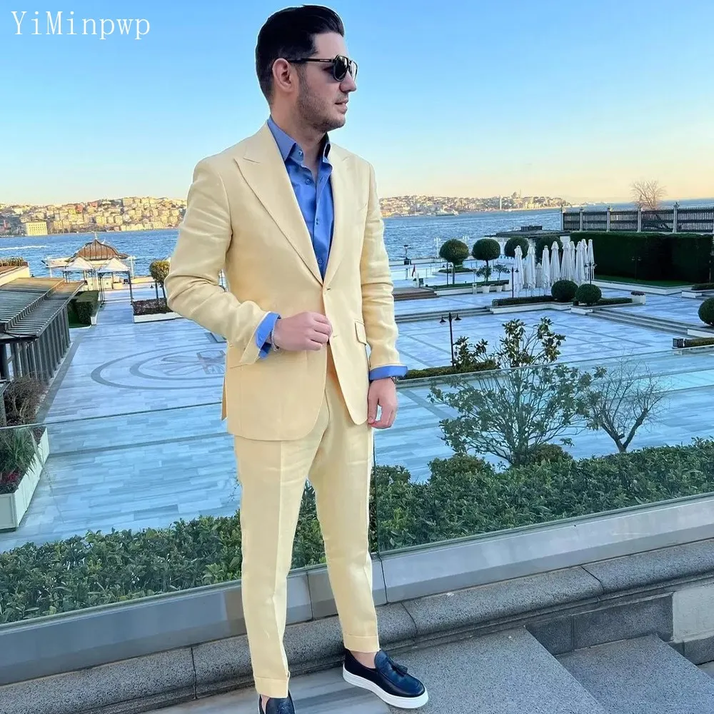 

Костюм мужской однобортный из блейзера и брюк, элегантный пиджак с лацканами и брюки, комплект из 2 предметов, лето 2023