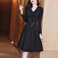little black dress womens dress 2022 spring and autumn new high end slim large size bandage dress cotton casual