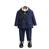 plaid double breasted boys wedding suit england style kids costume clothes party children tuxedos