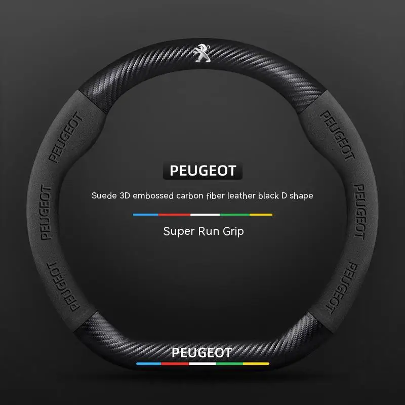 

Suede Carbon fiber Car Steering Wheel Cover for Peugeot 106 107 108 206 207 208 301 308 407 408 508 2008 3008 4008 5008 308S RCZ