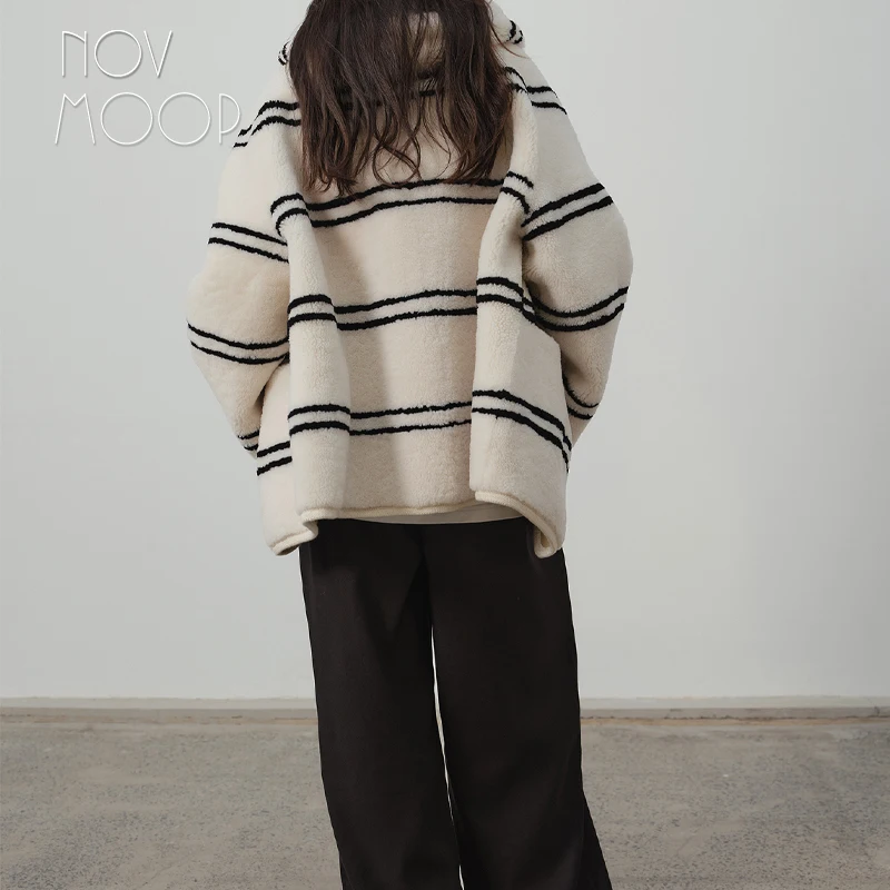 Novmoop double faced wool women coat light warm jacket French simple chic style new winter season LT3583