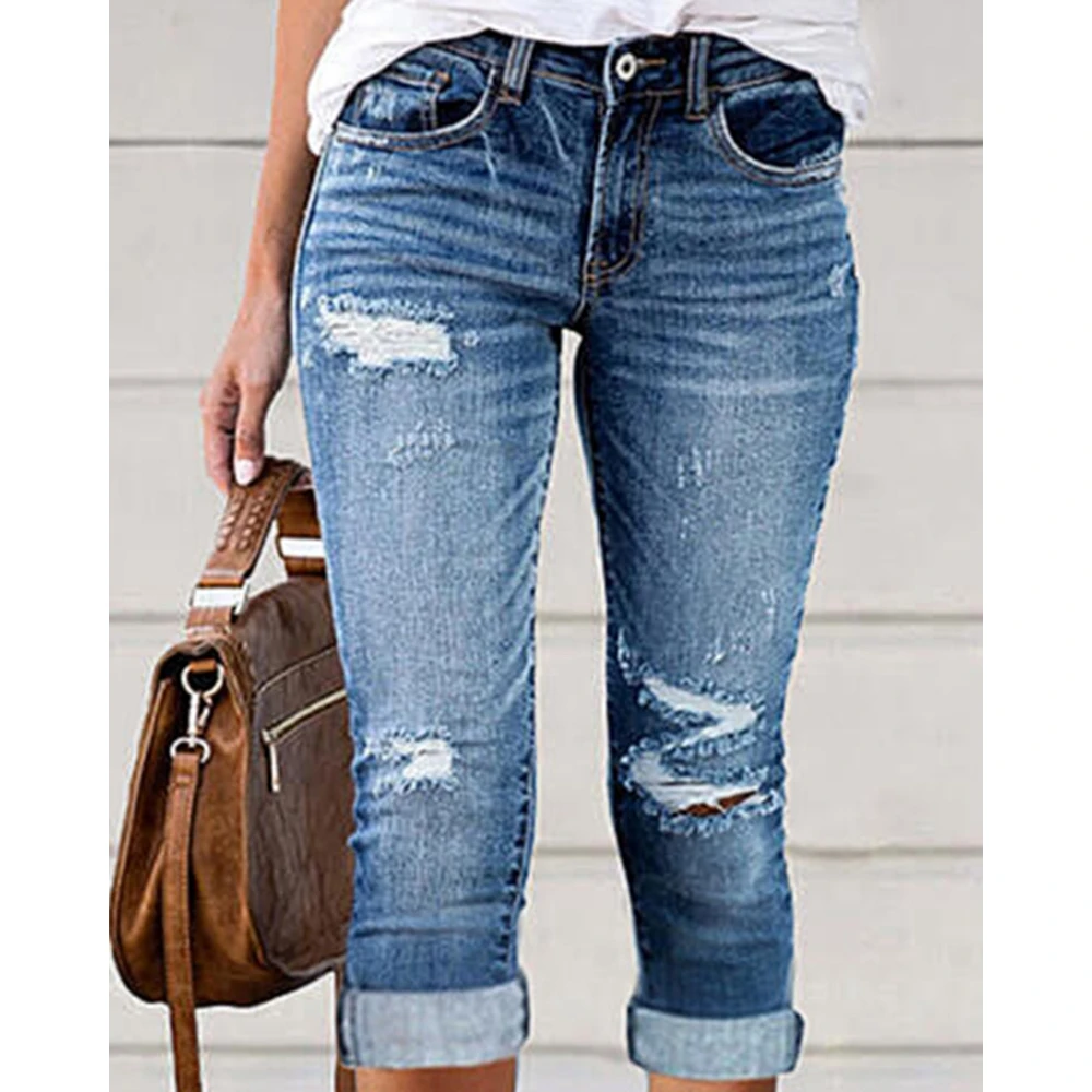 2023 Korean Style Female Capris Washed Hand Frayed Ripped Low Waist Denim Pants Shorts Jeans Women Casual New Summer Hot Pants