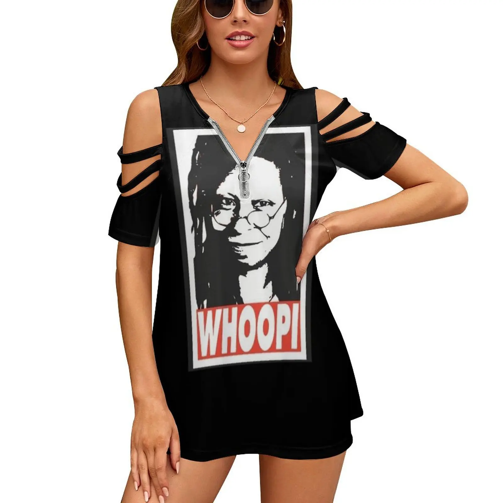 

Whoopi Goldberg Women'S T-Shirt New Fashion Printed Zipper V-Neck Short Sleeve T Shirts Casual Plus Size Whoopi Goldberg New