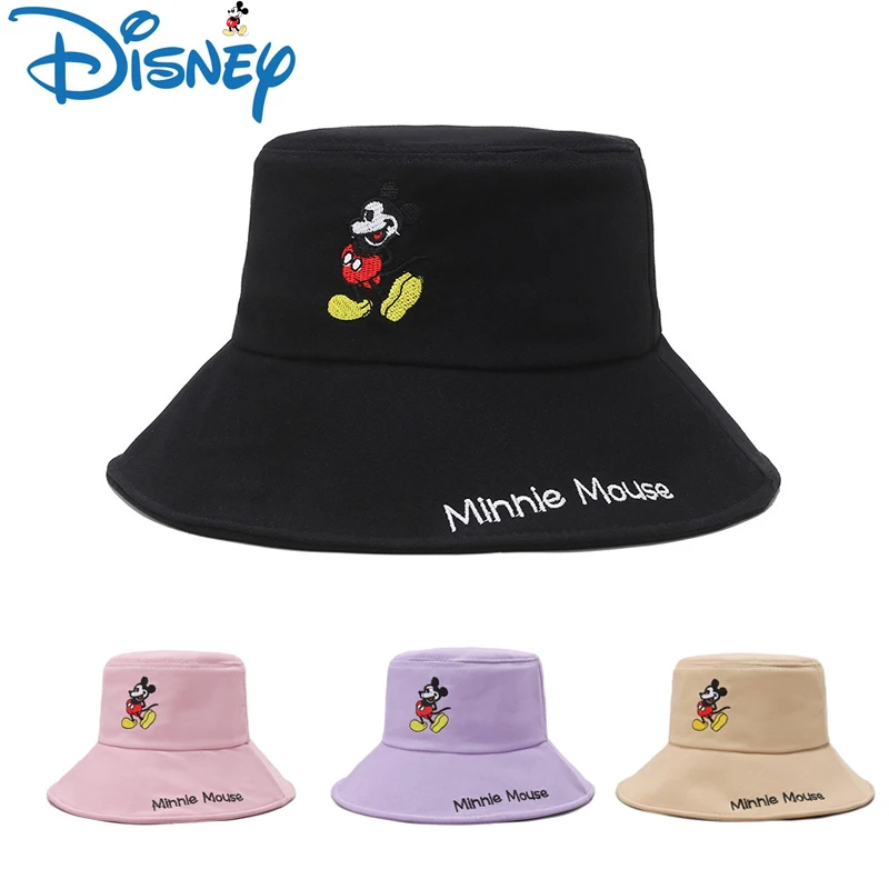 

Disney Mickey Cartoon Cotton Hat 56-58cm Unisex Embroidered Big Eaves Flat Top Sunscreen Fisherman Hat Basin Hat Birthday Gifts