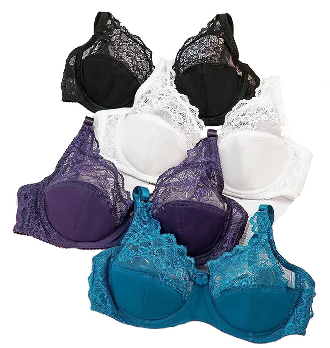 Sexy Womens Deep V Lace Brassiere Floral Embroidery Underwire 3/4 Cups Lightly Padded Bras Female Lingerie 38 40 42 44 C D Black