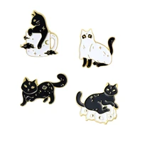 new alloy animal brooch creative cartoon cute black and white cat shape paint badge clothes accessories lapel pins