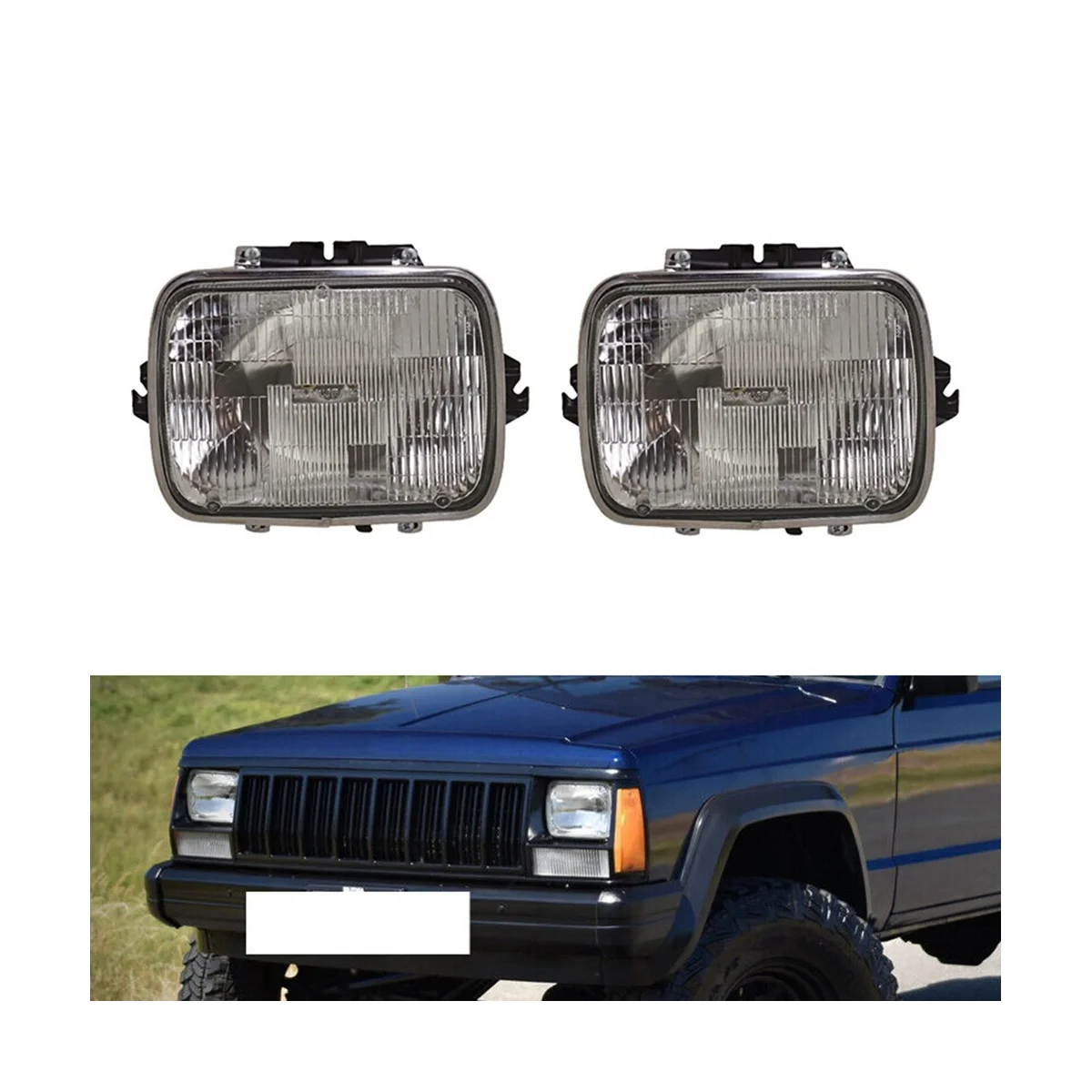 

For 1984-2001 Jeep Cherokee Head Light Lamp Headlight Halogen with Bulb Set Lh & Rh 56000111 56000110