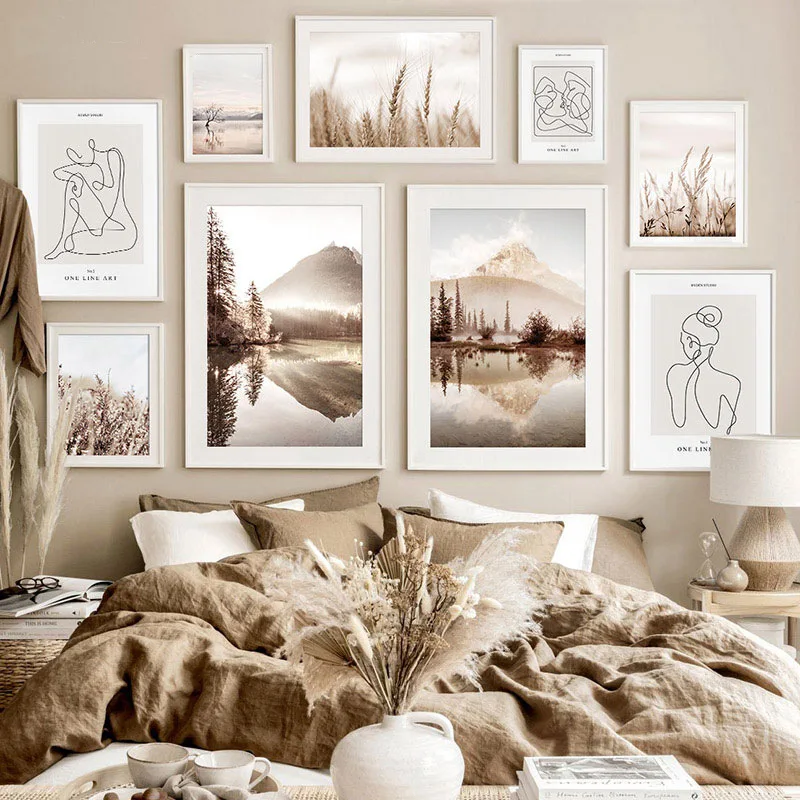 

Скандинавская Картина на холсте с цветами, Язычковая живопись, озеро, пейзаж, картина для гостиной, скандинавский Декор для дома, настенный ...