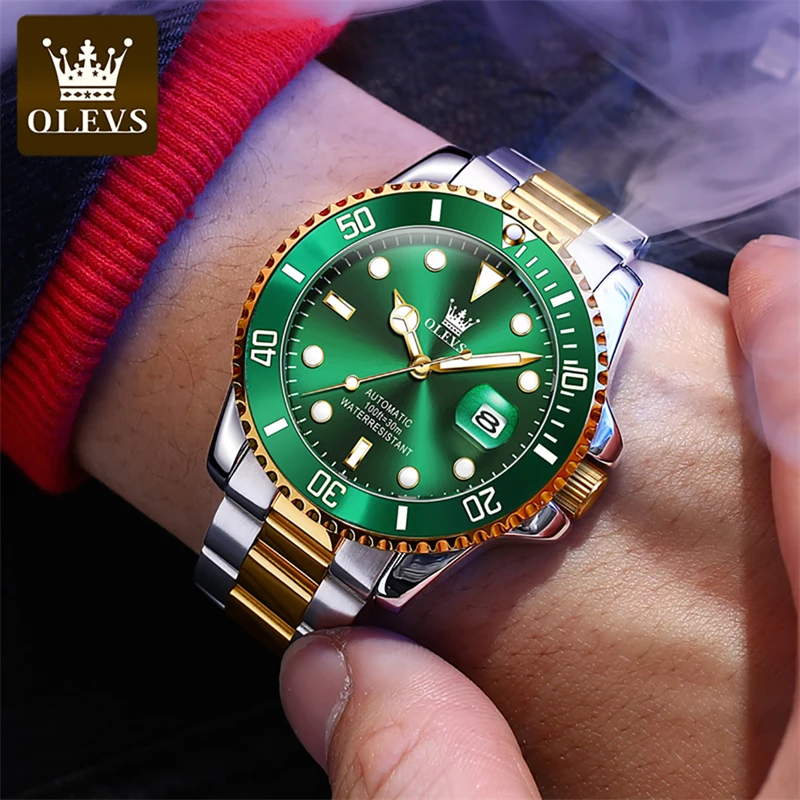 OLEVS Top Brand Luxury Men Mechanical Watches Fashion Stainless Steel Waterproof Calendar Automatic Watch for Men Reloj Hombre