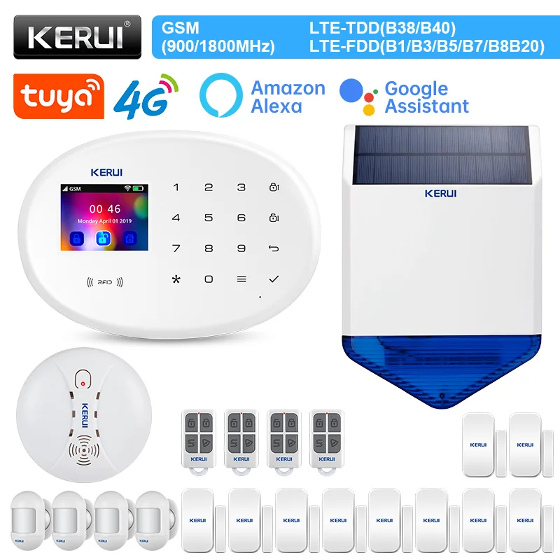 

Домашняя система сигнализации KERUI W204 4G WIFI GSM сигнализация Tuya Smart Alexa датчик движения датчик двери наружная Солнечная Сирена