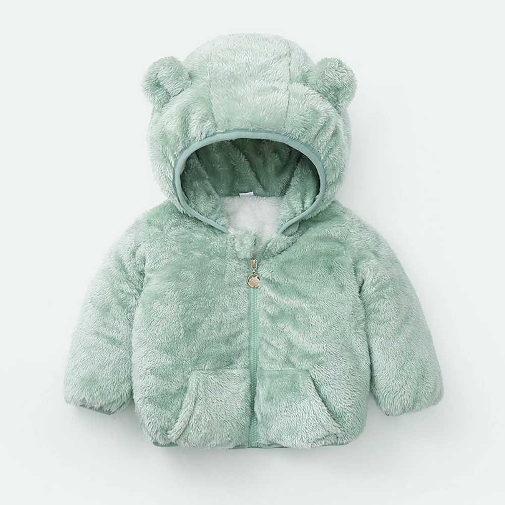 

Synpos Autumn Kids Girls Plush Warm Hooded Coat Lovely Winter Children's Jacket Baby Boy Zipper Coat Overcoat Clothes 0-5 Years
