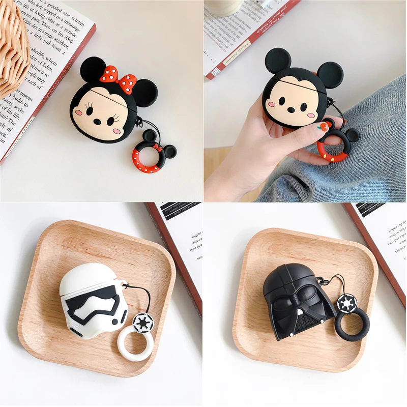 Disney Anime Figure AirPods1 2 3 Pro Case Accessories Mickey Darth Vader Stitch Kawaii Anime Silicone Bluetooth Earphone Cover