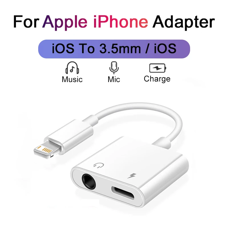 Адаптер для наушников OTG 2 в 1 iOS на разъем зарядки 3 5 мм аудиокабель AUX iPhone 14 13 12 11 x Pro