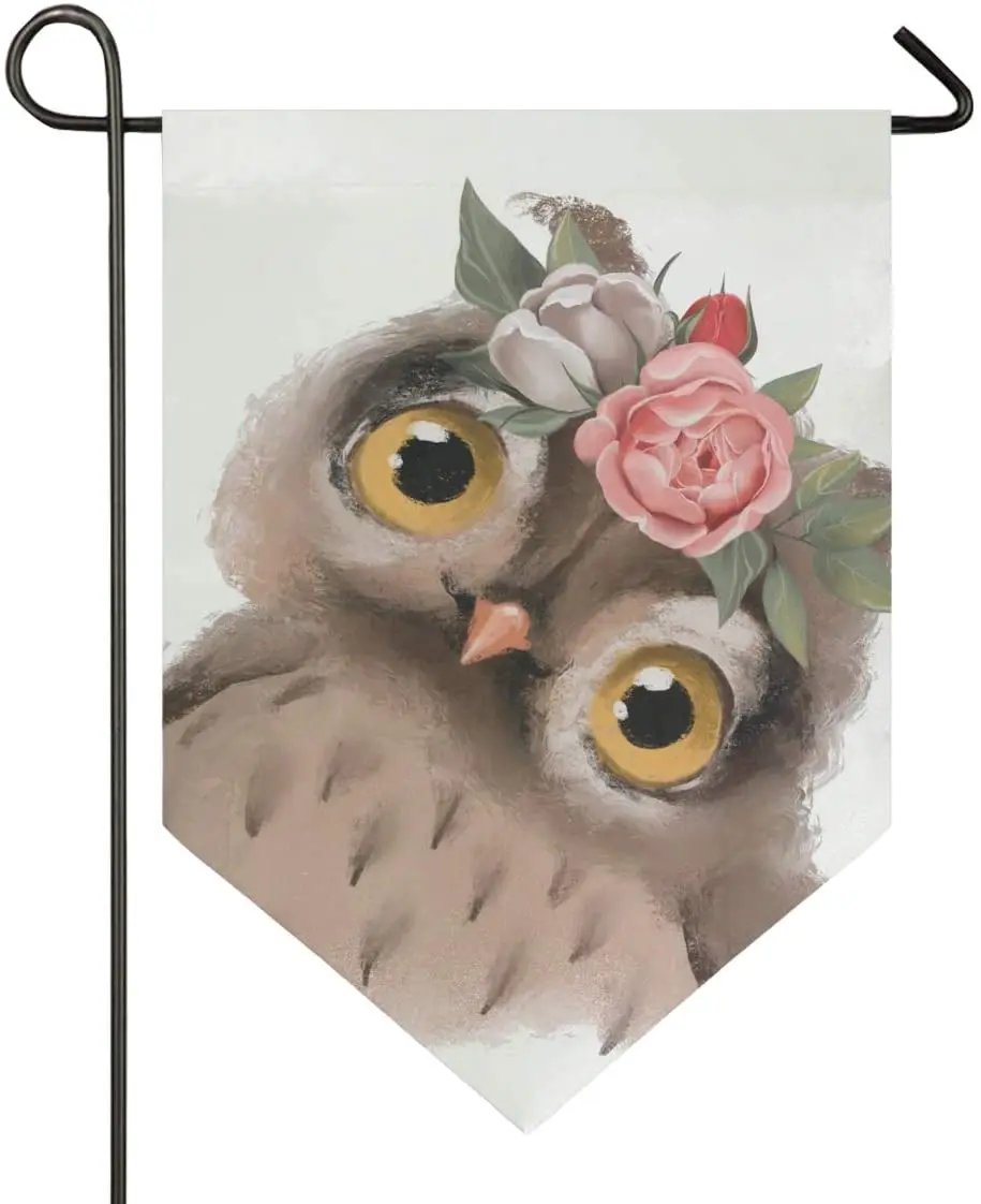 

Hello Owl Floral Wreath Garden Flag Welcome Home House Flags Double Sided Yard Banner Outdoor Decor Banner for Outside House Yar