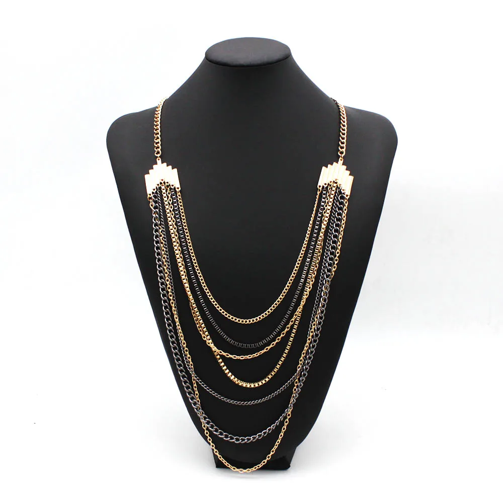

2023 Fashion Thick Chain Pendant Necklaces For Women Bohemian Gold Color Metal Multi Layer Necklace Jewelry Wholesale