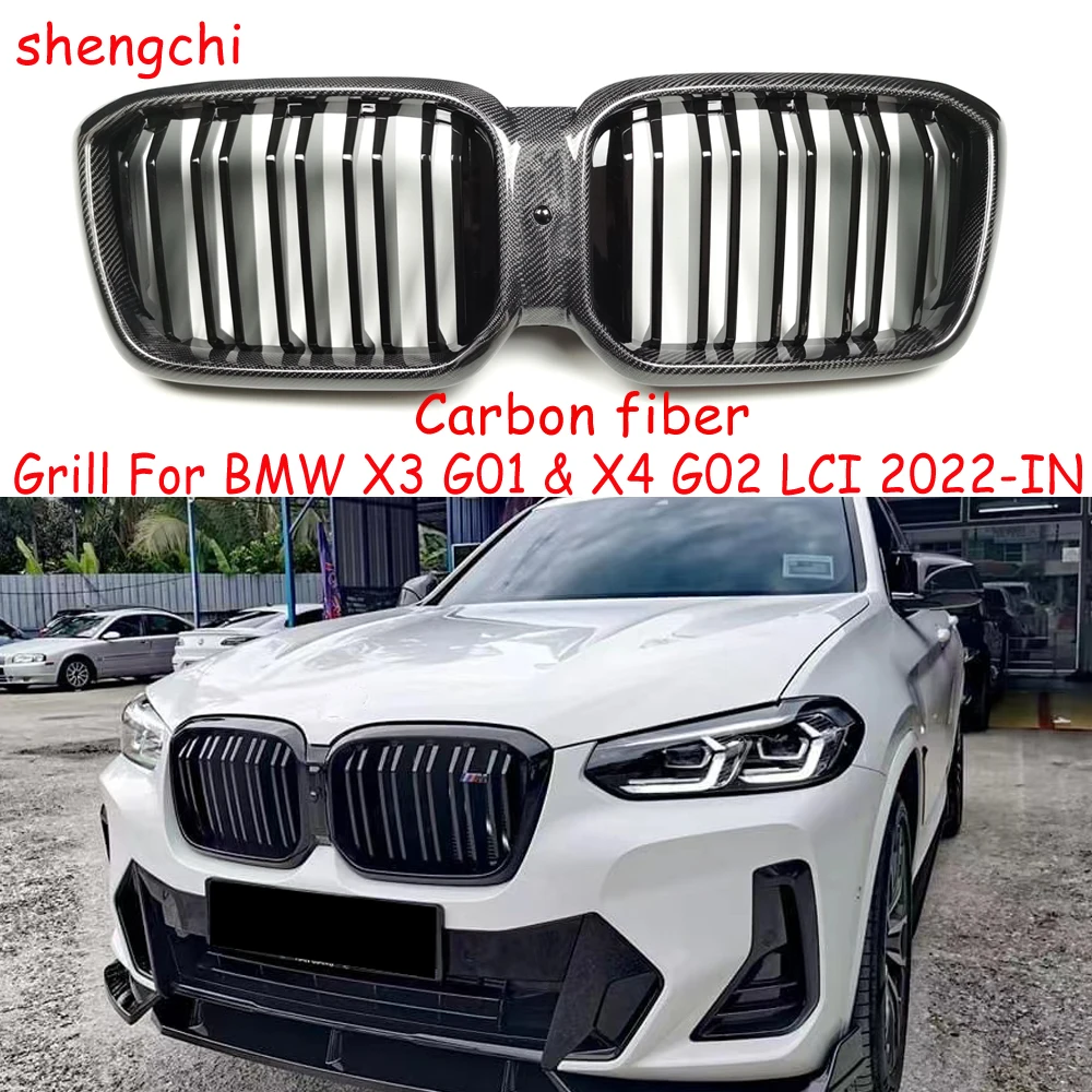 

For BMW X3 X4 LCI G01 G08 G02 2022-IN Real Carbon Fiber Front Bumper Double Slat Grille X3M X4M Racing Grills Replacement