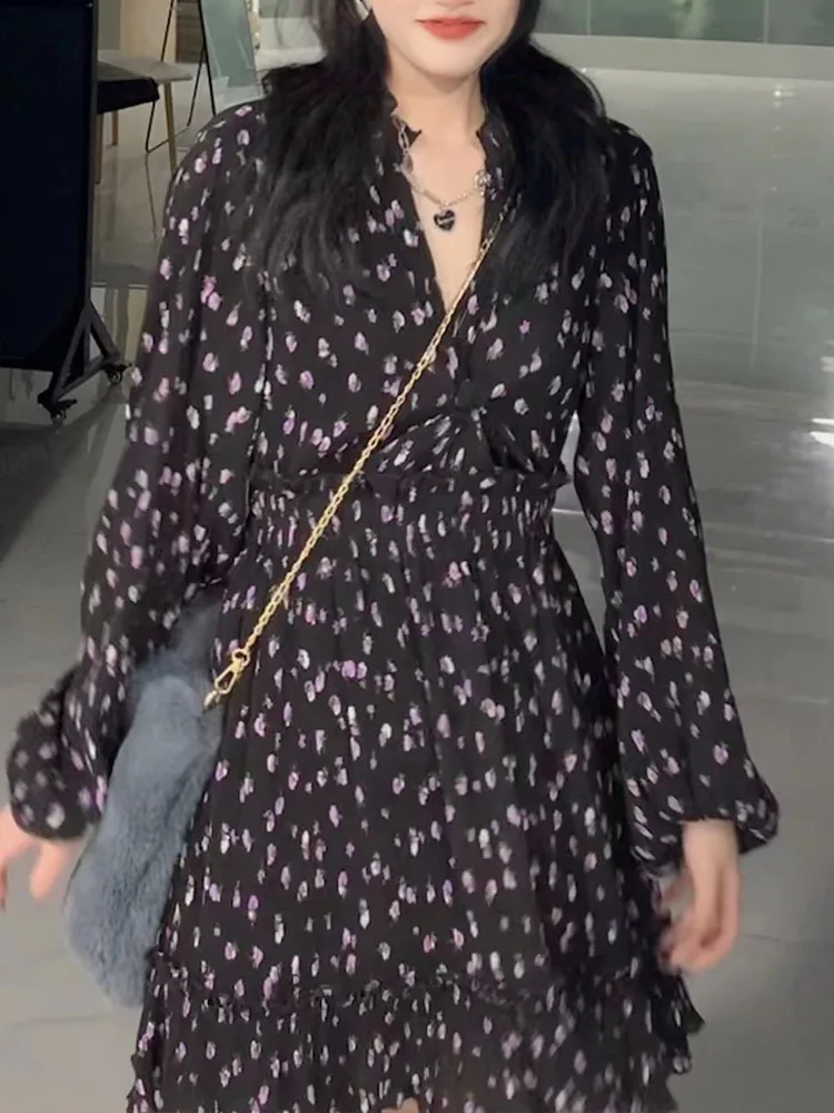 

Zach AiIsa высококачественное новое женское темпераментное Ретро Цветочное платье с V-образным вырезом милый праздничный стиль с принтом текст...