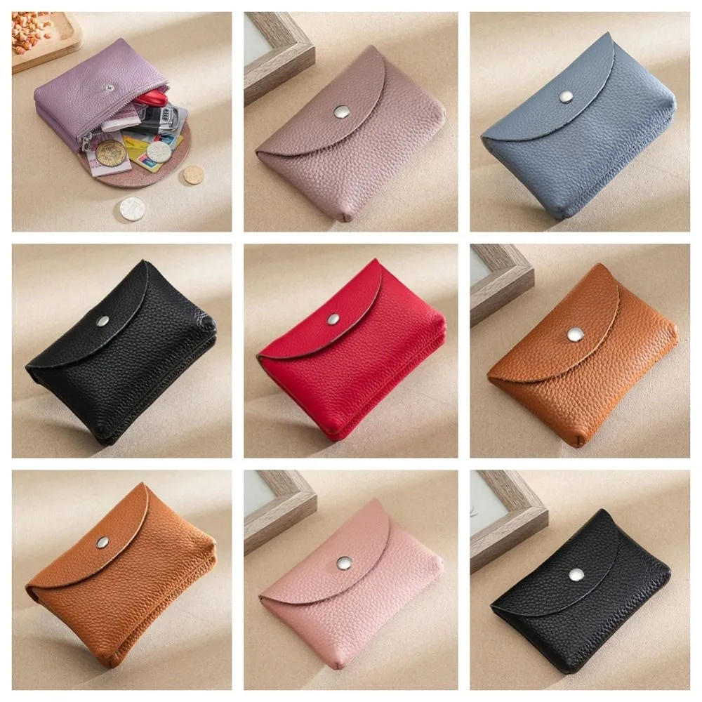 

Zipper&Hasp Leather Small Coin Pouch Elegant Double Layer Short Ins Style Multi-function Female/Men