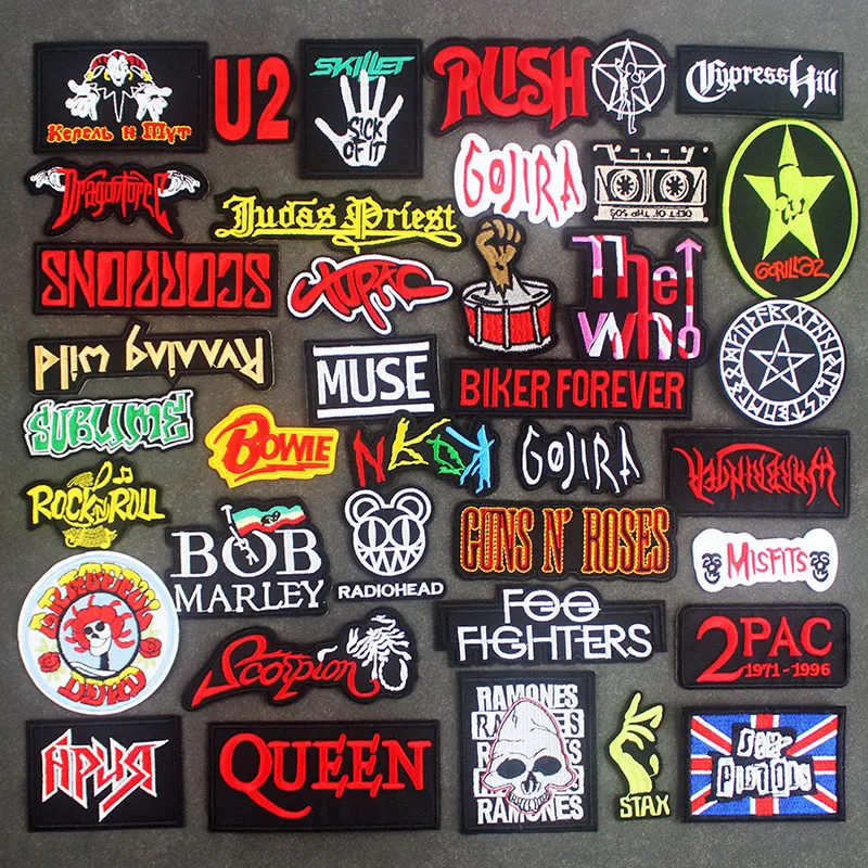 Rock Band Music Patches Badges Stripes on Clothes Jackets Ironing DIY Applique Sewing Supplies Punk Red Stickers