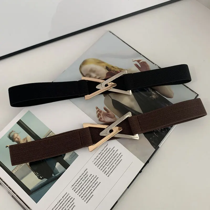 

Korean Version The Triangle Double Buckle Girdle Simple And Fashionable All-match Belt Women's Elastic Elastic Waist Slimming