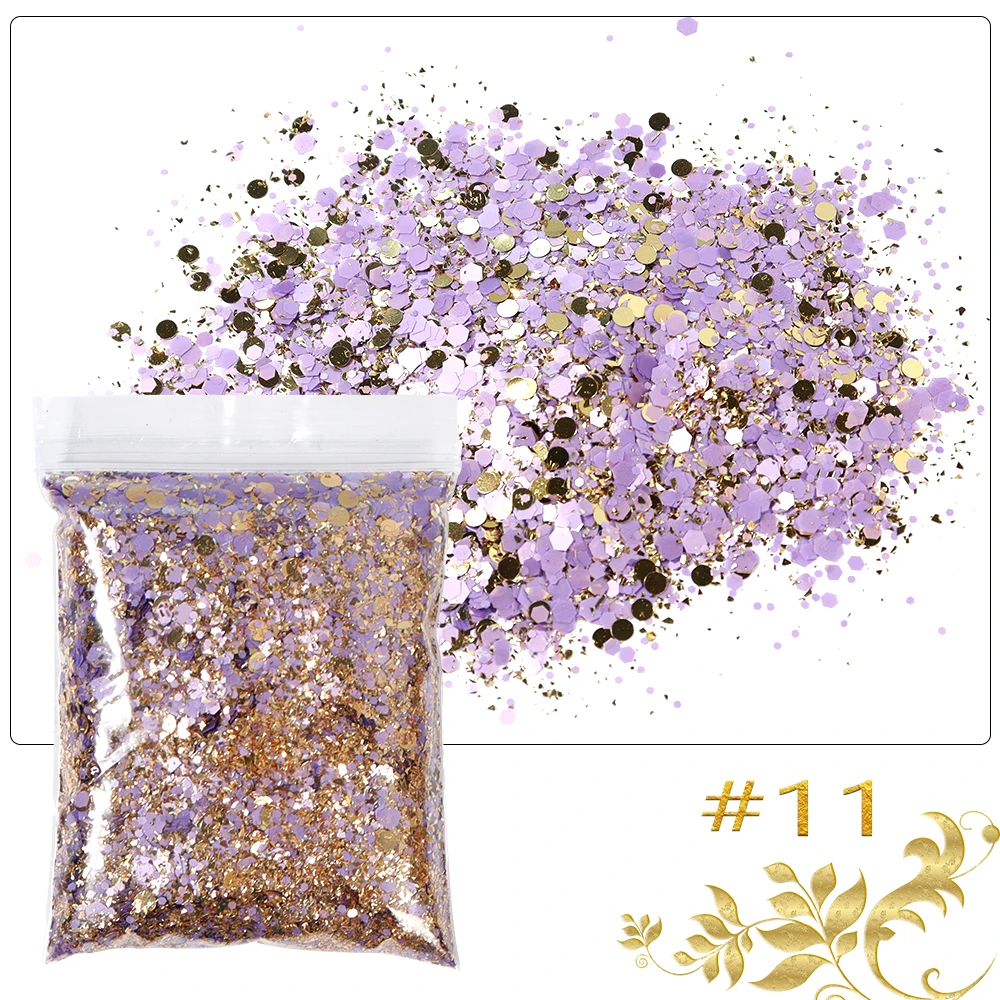 Смешанные золотые пастельные массивные блестящие голографические шестигранные