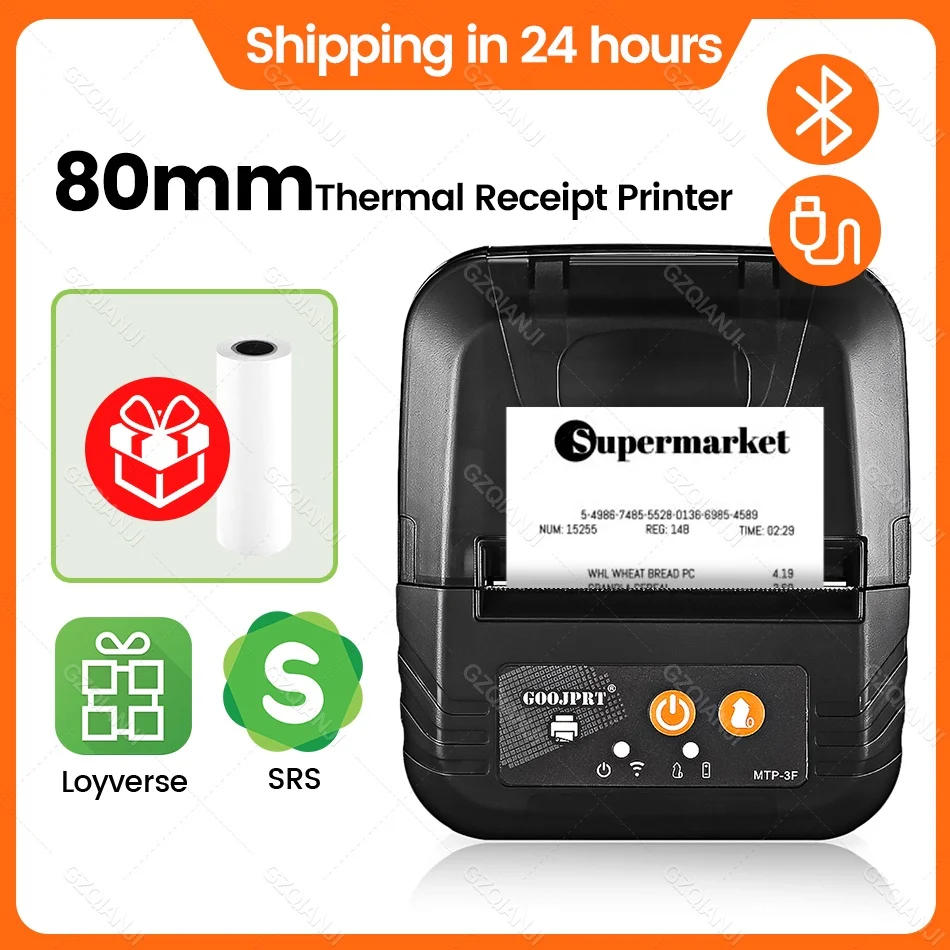 Goojprt 3inchi 80mm Portable Thermal Printer w/ Bluetooth Wireless Receipt Printing Mini Printer For Restaurant Shop POS System