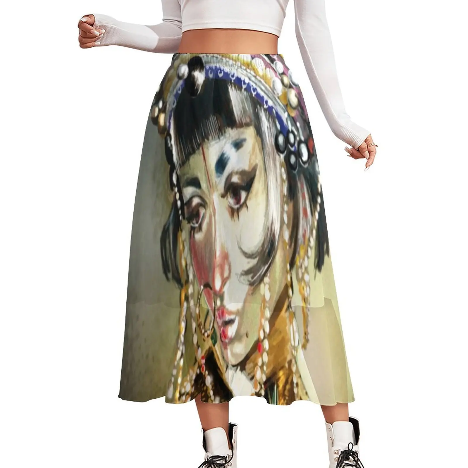 

Jibaro Love Death Robots Skirt Science Fiction Trendy Boho Skirts Summer Aesthetic Elastic Waist Chiffon Big Size Casual Skirt