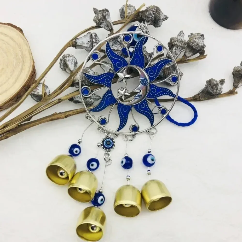 z indyka w stylu retro Evil Eye Car Hanging House Decor Brelok do kluczy ze stopu miedzi Stal nierdzewna Sun Wind Chime Blue Nordic
