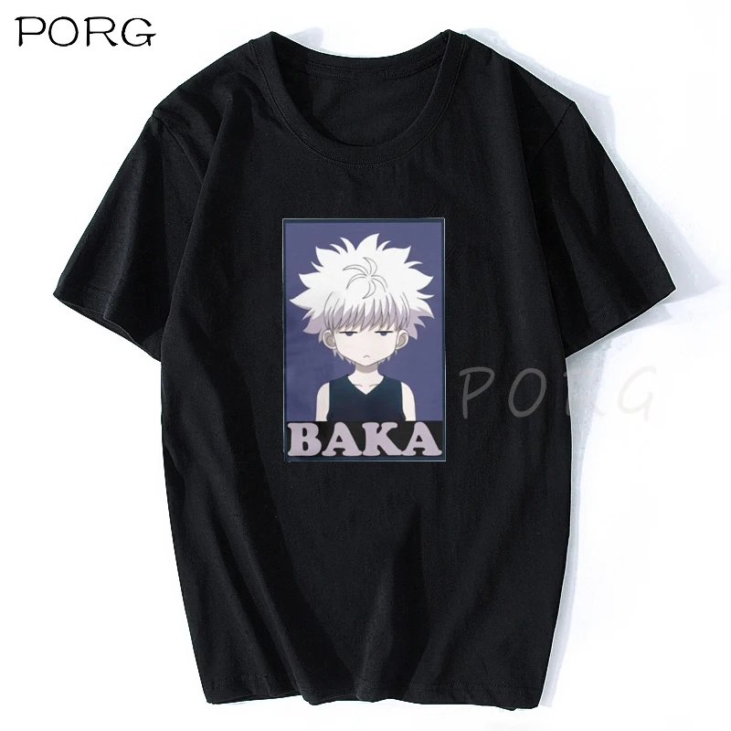 

Классические комиксные футболки Hunter X Hunter Killua Zoldyck Baka с круглым вырезом и коротким рукавом, Классические Японские хлопковые футболки с аниме