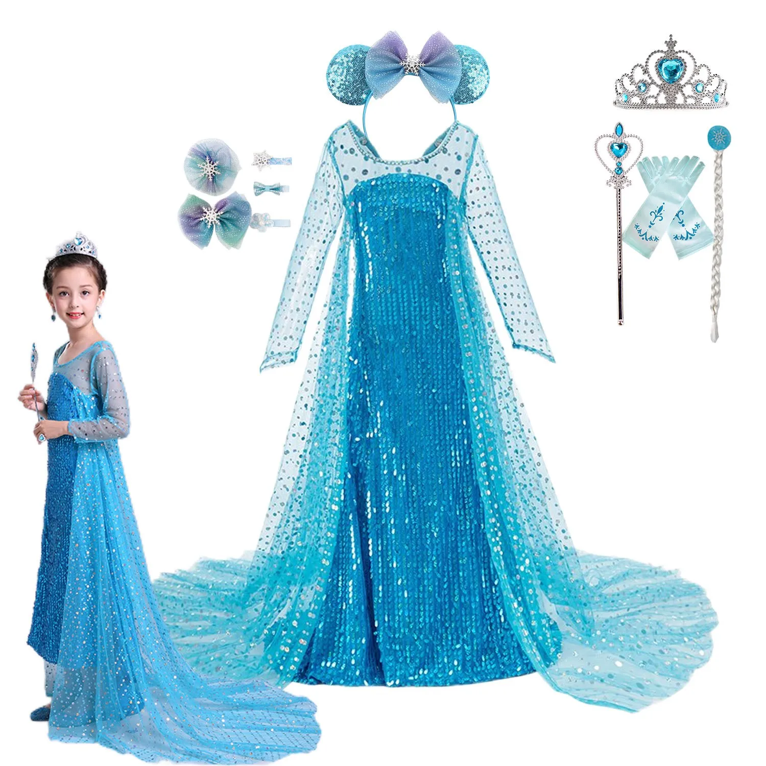 

Frozen Snow Queen Dress For Girls Elsa Anna Costume Kids Halloween Cosplay Dress Up Children Christmas Carnival Party Vestidos