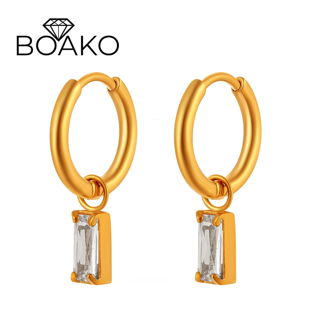 

BOAKO Clear French Bread Zircon Pendant Earring 316L Stainless Steel Waterproof Drop Earring For Women Modern Gold Color Jewerly