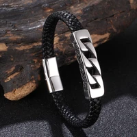 fashion charm genuine leather black stainless steel magnetic bracelet men birthday gift for boy friend bb1233