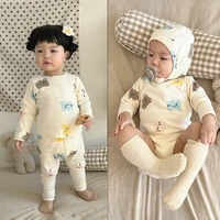 fashion baby long sleeve clothes set cute bear print tops pants boys 2pcs suit baby girl outfits new infant home clothes set