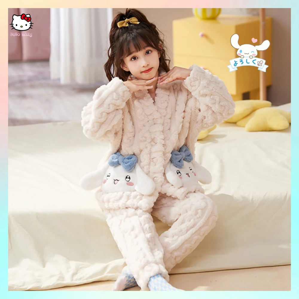 

Аниме Sanrio Cinnamoroll плюшевый детский пижамный комплект Hellokittys Kuromi Y2K Мультфильм Повседневный с капюшоном Домашняя одежда женский костюм