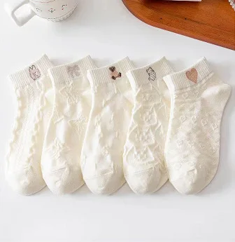 5 Pairs Women's Socks Summer Bear Butterfly Lace Low Boat Socks Women's Socks Cotton Thin Short Socks Women Wholesale
