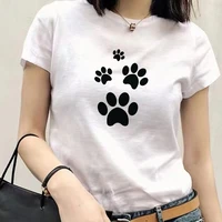 o neck women tops footprint graphic simple t shirt white basic t shirt exquisite fashion tee lady casual female summer clothing