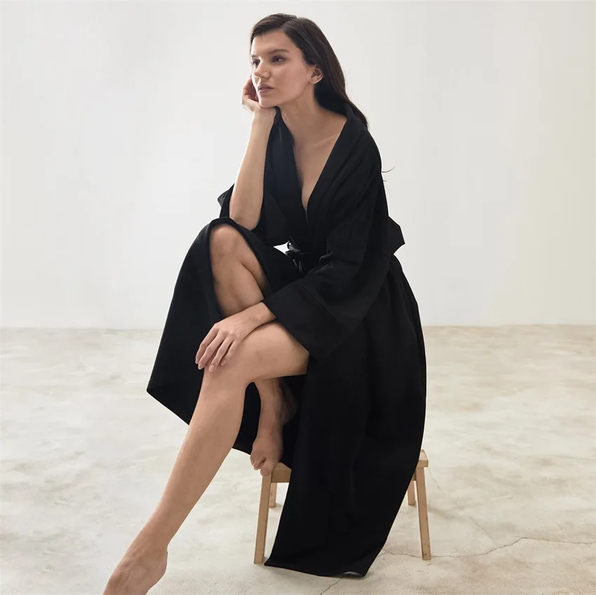 

Solid Color Cotton Linen Bathrobe Absorbent Quick-drying Dressing Gown Pajamas Women Clothes Comfortable Bathrobe Nightgown