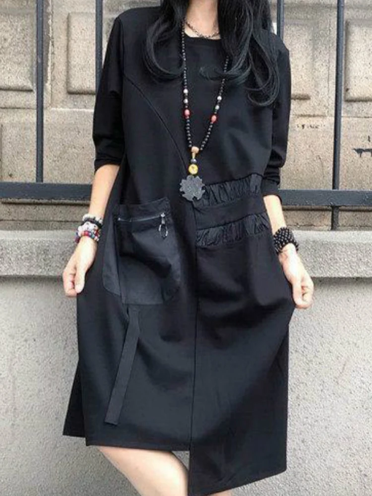 Женское лоскутное платье Max LuLu черное винтажное с круглым вырезом в готическом