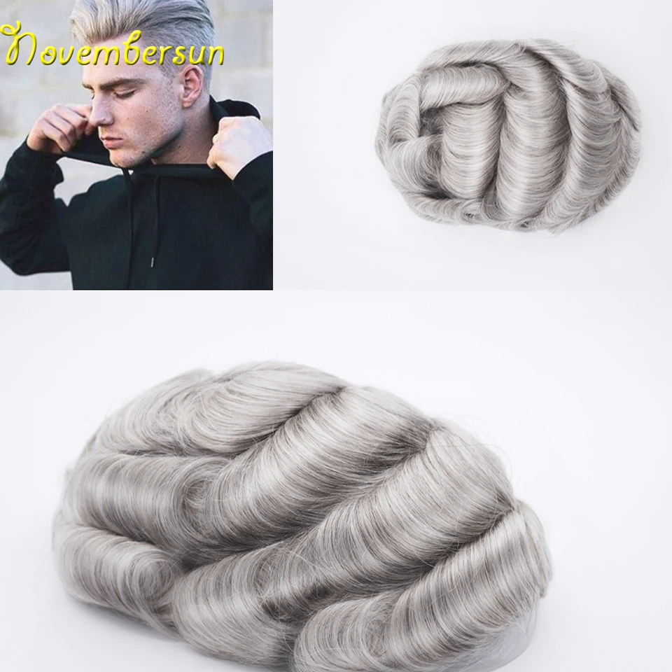 Novembersun Toupee For Men Use 100% Human Hair V——Looped Toupee Super Thin Skin 0.03mm PU Very Natural and Comfortable （1B/80h#）