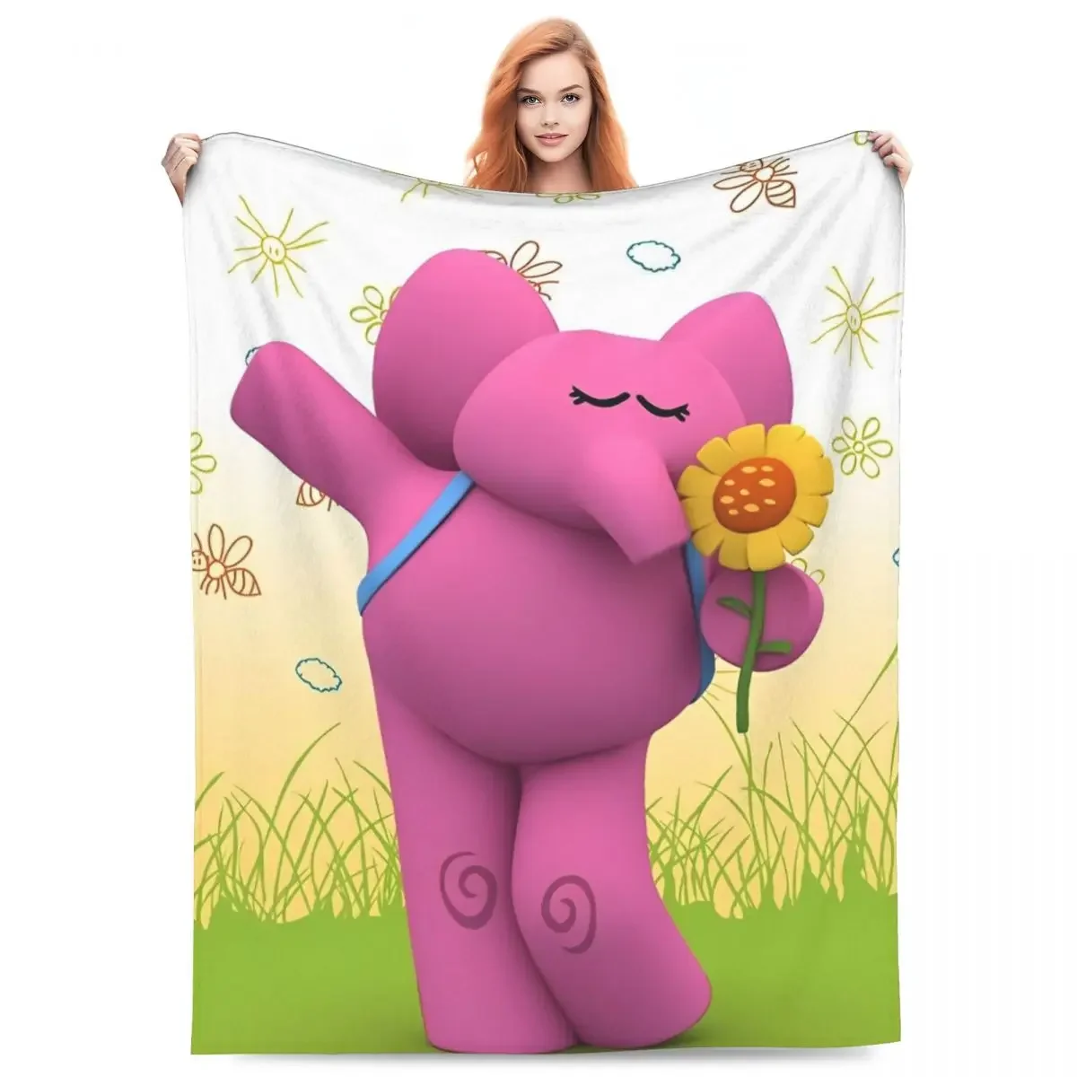 Милое мультяшное одеяло P-POCOYO с принтом аниме фланелевое для пикника теплое