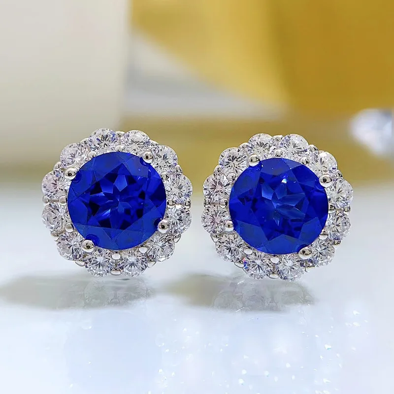 

Earrings For Girls 2023 New Fashion Silver 925 Earrings 8.0mm Imitation Sapphire Personalized Trend Style Women's Earrings
