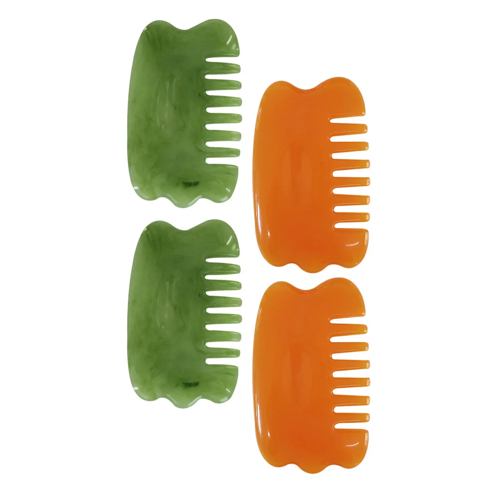 

4Pcs Natural Resin Hair Combs Practical Combs Head Massagers Orange Green