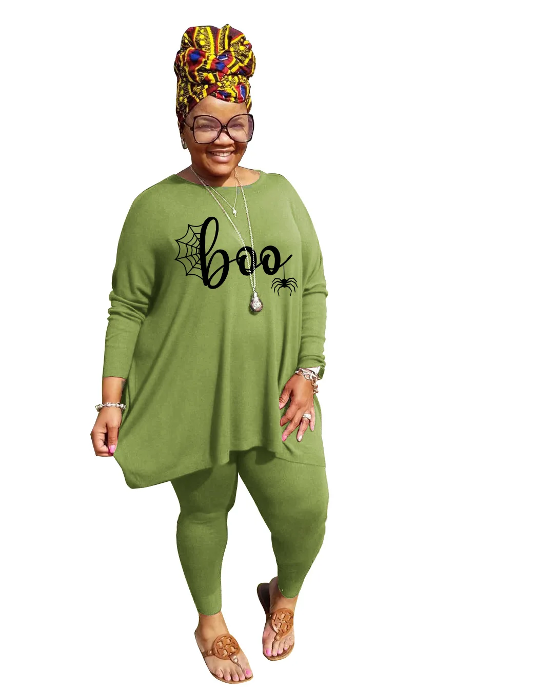 Женский зимний костюм-двойка с длинным рукавом и круглым вырезом