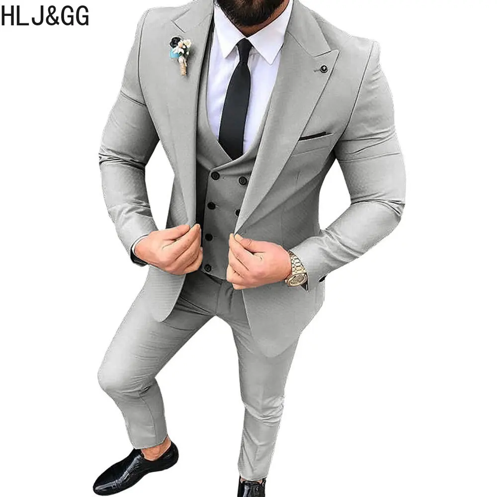 

HLJ&GG Men's Suit Prom Tuxedo Lapel Slim Fit 3 Piece Sets Male Tuxedos Suits for Wedding Party Business And Casual 3 Pcs New