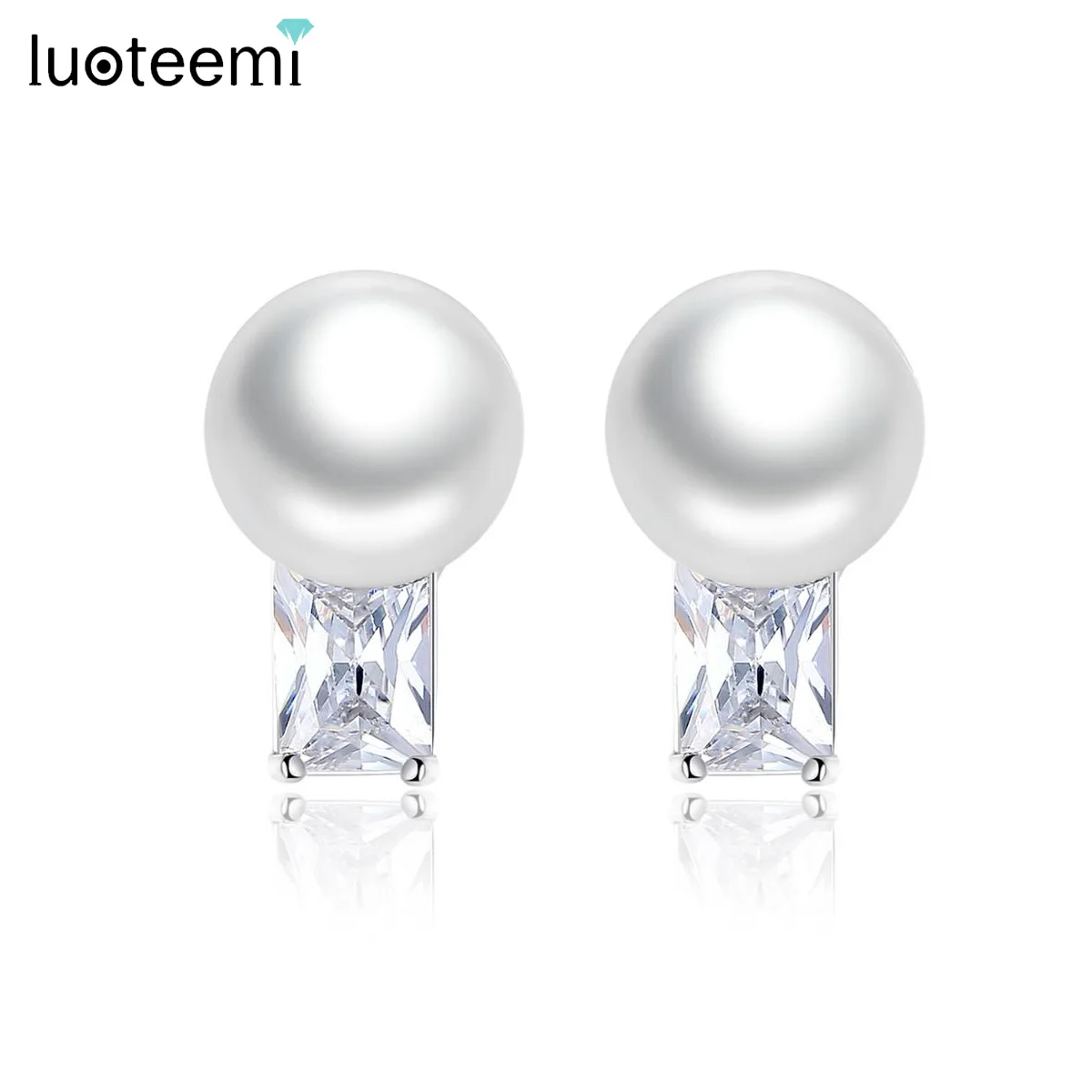 LUOTEEMI романтический стиль AAA квадратные циркониевые серьги-гвоздики цвета белого
