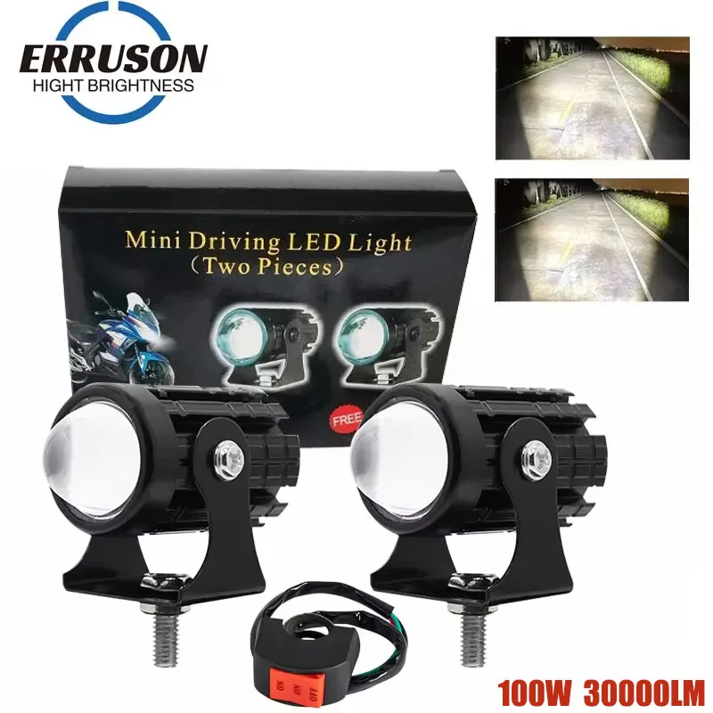 

1/2 шт., 30000LM, 100 Вт, универсальная светодиодная фара для мотоцикла, проектор, двухцветная лампа для квадроцикла, скутера, противотуманная фара, прожектор, лампа
