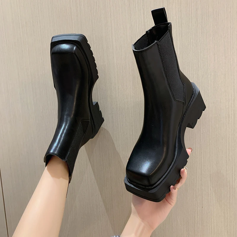 

Women Boots High Heels Luxury Designer Clogs Platform Round Toe Female Shoes Boots-Women Chelsea Winter Footwear Stiletto Fashi