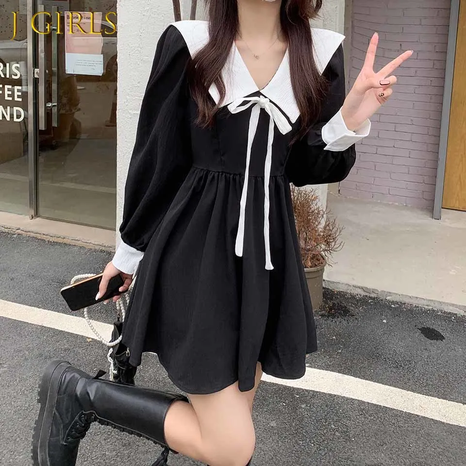 

A-line Dress Women Mini Sailor Collar Japan Style Kawaii Students Empire Sweet Design Retro Vestidos Leisure Soft Lady Hot Sale