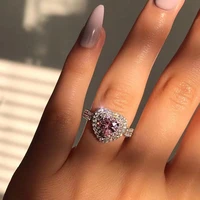 micro encrusted zircon pink diamond love peach heart ring female luxury high end marriage niche temperament hand jewelry